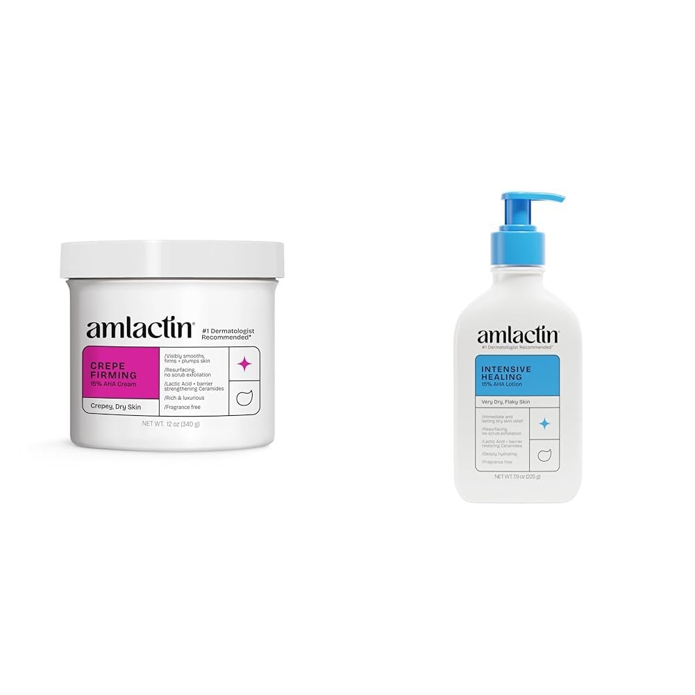 AmLactin Crepe Firming 12 oz Cream & Intensive Healing 7.9 oz Lotion Bundle - Exfoliator and Moisturizer