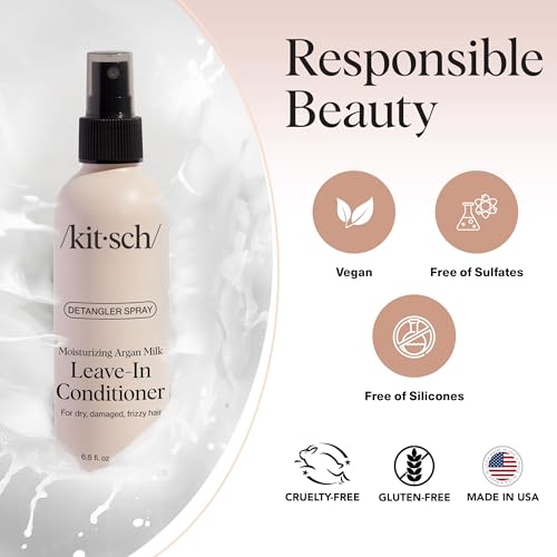 Buy now Kitsch Argan Milk Leave In Conditioner Spray â€“ Hair Detangler Spray for Curly, Wavy, Fine, Dry & Damaged Hair - Silicone-Free | Ideal Gifts for Women - 6.3oz at indiglob india