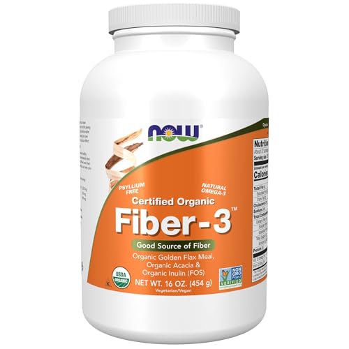Buy now NOW Supplements, Fiber-3, Certified Organic, Non-GMO Project Verified, Psyllium Free, with Organic Golden Flax Meal, Acacia & Inulin, 16-Ounce at indiglob india