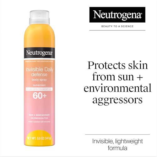 Buy now Neutrogena Invisible Daily Defense Body Sunscreen Spray, Broad Spectrum SPF 60+, Oxybenzone-Free & Water-Resistant, Sun & Environmental Aggressor Protection, Antioxidant Complex, 5.0 oz at indiglob india