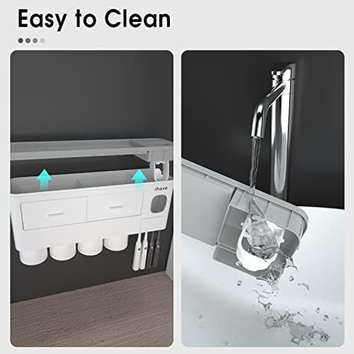 Buy now iHave Toothbrush Holders for Bathrooms, 4 Cups Toothbrush Holder Wall Mounted with Toothpaste Dispenser - Large Capacity Tray, 2 Cosmetic Drawer - Bathroom Organizer & Bathroom Accessories Set at indiglob india
