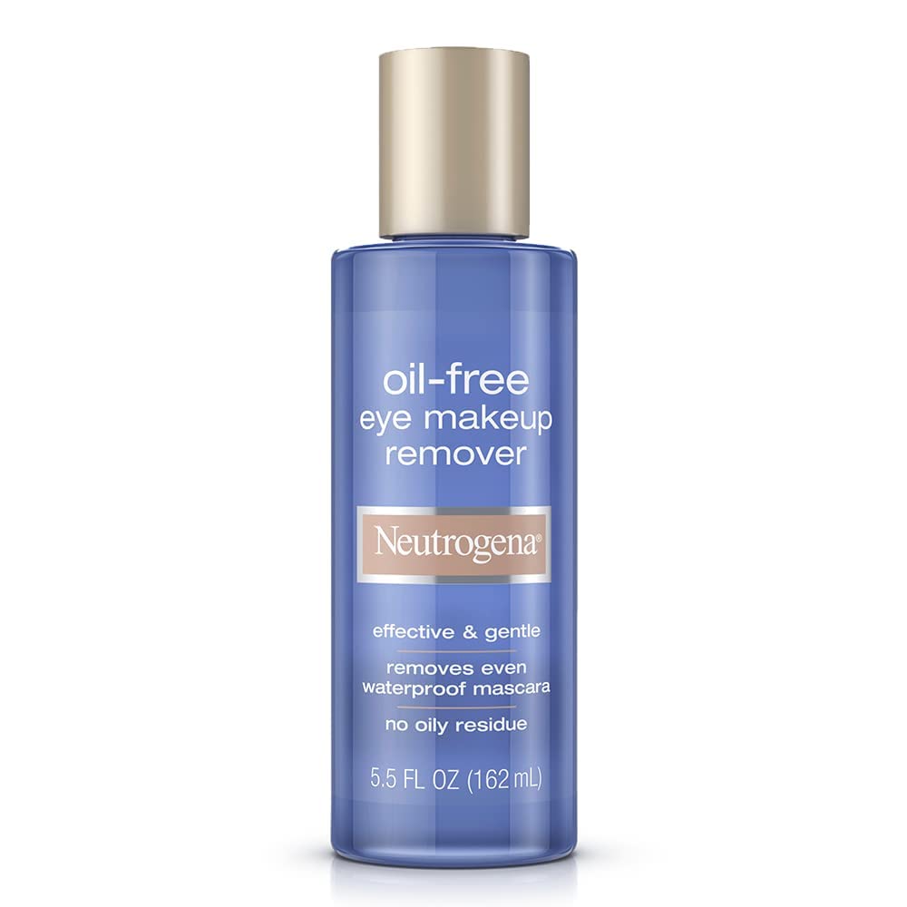 Neutrogena Eye Makeup Remover, 5.5 fl oz | Gentle Oil-Free Formula for Sensitive Eyes, Liquid Makeup Remover & Cleanser with Aloe & Cucumber, Waterproof Mascara Remover