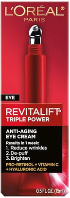 Buy now L'Oreal Paris Revitalift Triple Power Anti-Aging Eye Cream, Pro Retinol, Hyaluronic Acid & Vitamin C, Reduce Wrinkles & Puffiness 0.5 fl. oz. at indiglob india