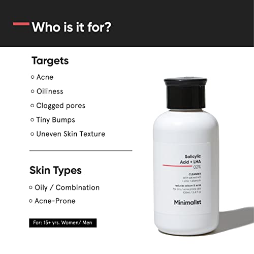 Buy now Minimalist 2% Salicylic Acid Face Wash for Oily, Acne Prone Skin | Anti Acne Face Wash With LHA & Zinc | Sulphate free Gentle BHA Liquid Exfoliant | For Women & Men | 3.4 Fl Oz / 100 ml at indiglob india