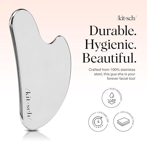 Buy now Kitsch Stainless Steel Gua Sha Facial Tools - Guasha Tool for Face, Face Sculpting Tool, Jawline Shaper, Double Chin Reducer, Body Gua Sha Tools, Lymphatic Drainage Massager, Facial Skin Care - Silver at indiglob india