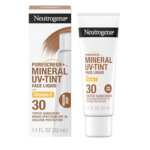 Buy now Neutrogena Purescreen+ Tinted Sunscreen for Face with SPF 30, Broad Spectrum Mineral Sunscreen with Zinc Oxide and Vitamin E, Water Resistant, Fragrance Free, Medium Deep, 1.1 fl oz at indiglob india
