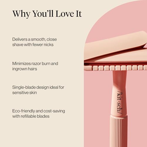 Buy now Kitsch Double Edge Safety Razors for Women and Men, Long Metal Handle and Stainless Steel Single Blade Razor with 5 Double Edge Refills, for Shaving and Travel Essentials - Terracotta at indiglob india