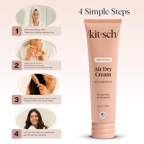 Buy now Kitsch Smoothing Air Dry Cream for Hair â€“ Frizz Control Hair Care Product with Castor Oil & Coconut Oil â€“ Weightless Styling Cream - Enhances Natural Texture Appearance | Ideal Gifts for Women â€“ 5 oz at indiglob india