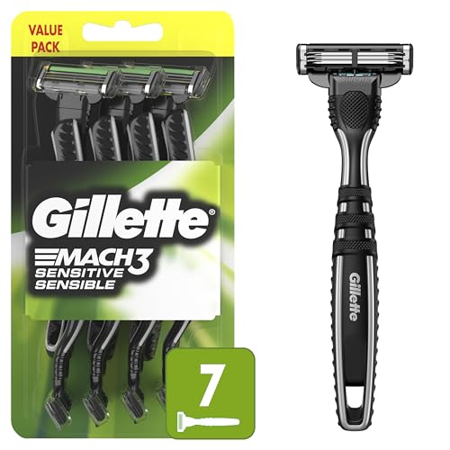 Buy now Gillette Mach3 Sensitive Razors for Men, Menâ€™s Disposable Razors, Pivoting Head for Close and Comfortable Shave, 7 Count at indiglob india