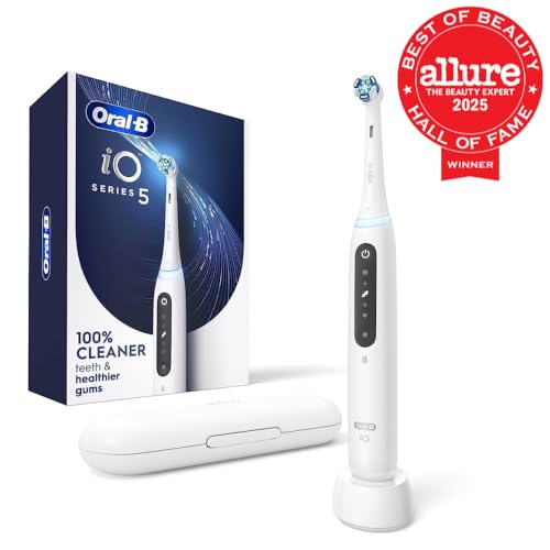 Buy now Oral-B iO Series 5 Rechargeable Electric Toothbrush with Visible Pressure Sensor to Protect Gums, 2 Minute Timer, 5 Cleaning Settings, 1 Replacement Toothbrush Heads, and Travel Case, White at indiglob india