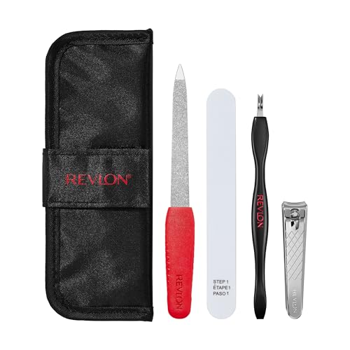 Buy now Revlon Manicure Essentials Kit with Travel Case, Nail Care Set with Dual Ended Cuticle Trimmer, Curved Blade Clippers, Compact Emeryl File & Buffer (Pack of 1) at indiglob india