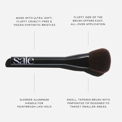Buy now Saie Powder Blush Brush - Fluffy Makeup Brush for Cheeks - Ultra-Soft Tapered Bristles for a Precise, Diffused Application - For Pressed or Loose Powder Face Makeup, Bronzer + Blush - Vegan (1 Count) at indiglob india