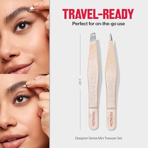 Buy now Revlon Designer Series Mini Tweezer Set, Hair Removal Tool Kit with Slant & Point Tips, Portable and Easy to Use, Made with Long Lasting Stainless Steel, 1 Count at indiglob india