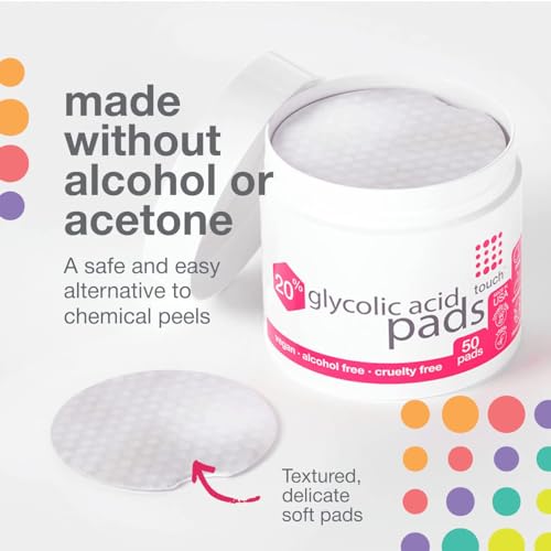 Buy now TOUCH 20% Glycolic Acid Pads Exfoliating And Resurfacing AHA Peel Face Wipes - Great for Dullness, Pores, Scars, Fine Wrinkles, Uneven Skin Tone & Texture, 50 Count at indiglob india