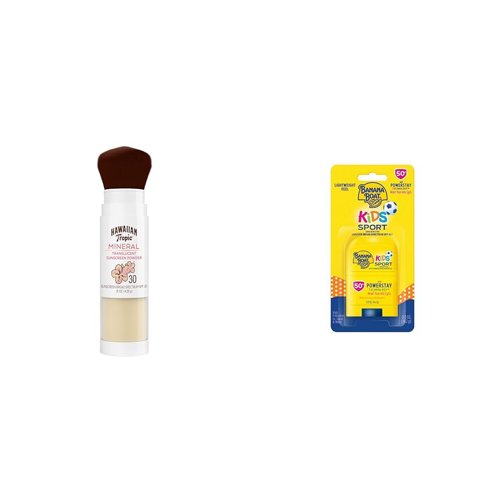Hawaiian Tropic Mineral Powder Sunscreen Brush SPF 30, 0.15 Oz | Mineral sunscreen for face, Translucent matte finish, Travel size, Use under or over makeup, Non-comedogenic