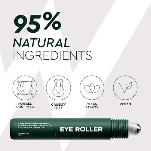 Buy now Wolf Project Under Eye Roller - Korean Beauty, with Caffeine, Vitamin C and Peptides - Energizing Serum for Dark Circles and Puffiness, Fine Lines, Wrinkles - Gel-Based Brightening Cream at indiglob india
