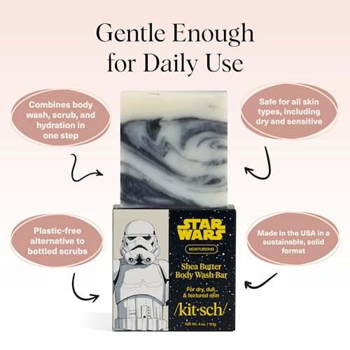 Buy now Kitsch Shea Butter Exfoliating Body Wash x Star Wars Stormtrooper Design â€“ Moisturizing Bar Soap & Gentle Soap Bar â€“ Hydrates, Softens & Soothes Skin â€“ Paraben, Silicone & Sulfate-Free - 4 oz at indiglob india