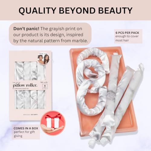 Buy now Kitsch Satin Pillow Rollers -Heatless Hair Curler, Hair Rollers, Heatless Curls Overnight, Flexible Curling Rods for Long &Short Hairs, Flexi Rod Curlers to Sleep in, Overnight Blowout Rods-6pc Marble at indiglob india