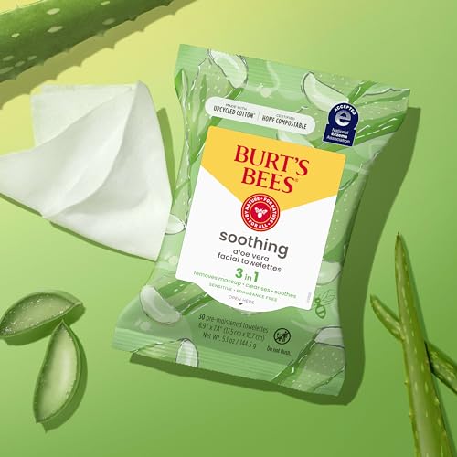Buy now Burt's Bees Aloe Vera Face Wipes, for Sensitive Skin, Soothing Makeup Remover & Facial Cleansing Towelettes, 30 Ct. (3-Pack) at indiglob india