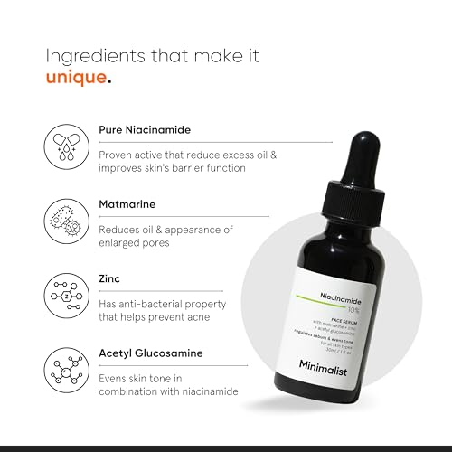 Buy now Minimalist Niacinamide 10% Face Serum for Acne Control & Oil Balancing with Zinc | Pore Minimizer for Face | Clears Acne Marks & Blemishes for Even Skin Tone | For Women & Men | 1 Fl Oz / 30 ml at indiglob india