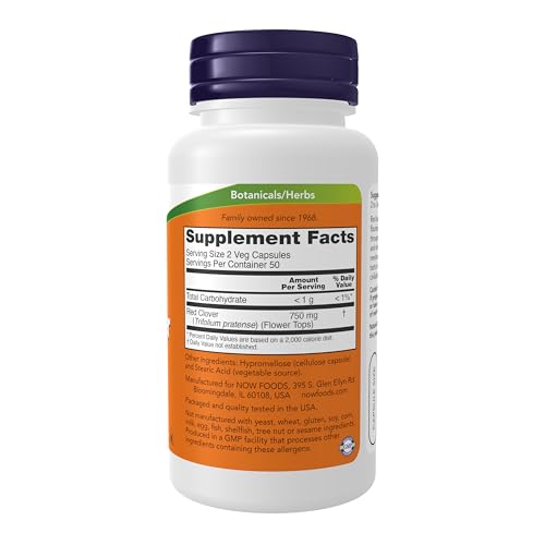 Buy now NOW Foods Supplements, Red Clover (Trifolium pratense) 375 mg, Herbal Supplement, 100 Veg Capsules at indiglob india