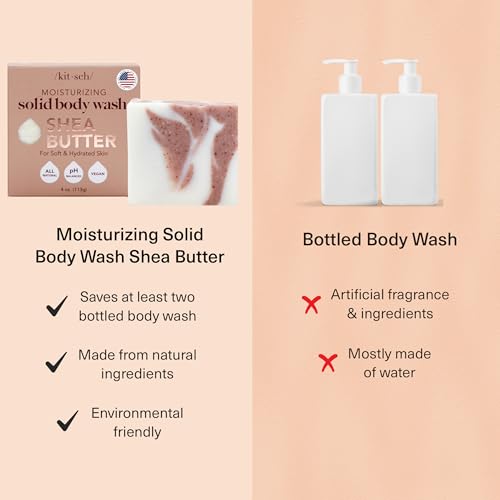 Buy now Kitsch Shea Butter Exfoliating Body Wash Bar â€“ Moisturizing Bar Soap & Gentle Soap Bar with Plant-Based Exfoliants â€“ Hydrates, Softens & Soothes Skin â€“ Paraben, Silicone & Sulfate-Free - 4 oz at indiglob india