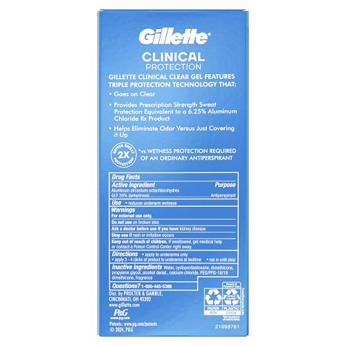 Buy now Gillette Clinical Antiperspirant and Deodorant for Men, 72hr Sweat & Odor Protection, Long Lasting Freshness, Anti-White Mark Technology, Clear Gel, Power Rush Scent, 2.6 oz at indiglob india