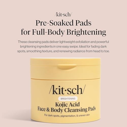 Buy now Kitsch Kojic Acid Cleansing Pads with Turmeric & Cica to Smooth, Refresh & Even Tone Skin Care â€“ Exfoliating & Brightening Pre-Soaked Cotton Pads for Face and Body â€“ 50 count at indiglob india