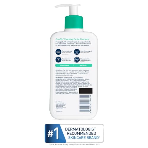 Buy now CeraVe Foaming Facial Cleanser, Daily Face Wash for Oily Skin with Hyaluronic Acid, Ceramides, and Niacinamide, Fragrance Free Paraben Free, 12 Fluid Ounce at indiglob india