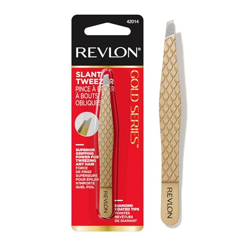 Buy now Revlon Gold Series Slanted Tip Tweezers, Ultra-Sharp for Precision Eyebrow Shaping and Facial Hair Removal, Diamond and Titanium-Coated for Durability, 1 Count at indiglob india