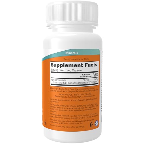 Buy now NOW Supplements, Iron 36 mg, Double Strength, Non-Constipating*, Essential Mineral, 90 Veg Capsules at indiglob india