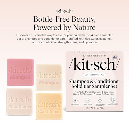 Buy now Kitsch Shampoo and Conditioner Set - 4pc Sampler Bars with Rice Water Shampoo and Conditioner, Castor Oil Shampoo & Coconut Oil Conditioner - Bottle-Free Beauty for Hair Growth, Repair & Moisture at indiglob india