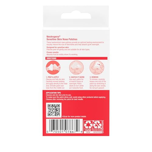 Buy now Neutrogena Nose Acne Patches for Sensitive Skin, Hydrocolloid Acne patches for Overnight Wear, Reduces the Look of Blemishes in 6-8 Hours, Gentle Non-Medicated Patches, 10 ct at indiglob india