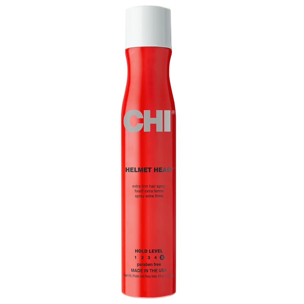 CHI Helmet Head Extra Firm Hairspray, Professional Extra Strong Hold Styling Spray for Humidity Resistance & Voluminous Hair, Sulfate & Paraben-Free Finish, 10 Oz