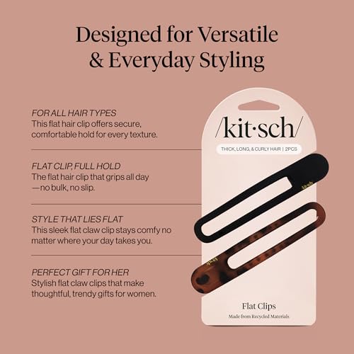 Buy now Kitsch Flat Hair Clips for Women - Strong Hold, No Slip Grip Flat Claw Clips | Sleek Curved Design For Comfortable Look | Hair Accessories For Girls | Ideal Gifts for Women - Black & Tortoise, 2pcs at indiglob india