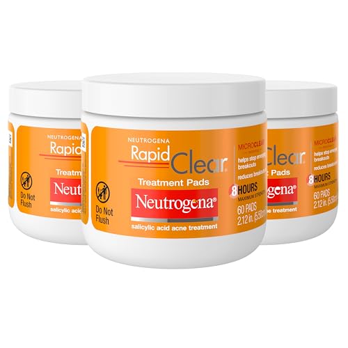 Buy now Neutrogena Rapid Clear Maximum Strength Acne Face Pads with 2% Salicylic Acid Acne Medication to Help Fight Breakouts, Oil-Free Facial Cleansing Pads for Acne-Prone Skin, 3 Pack at indiglob india