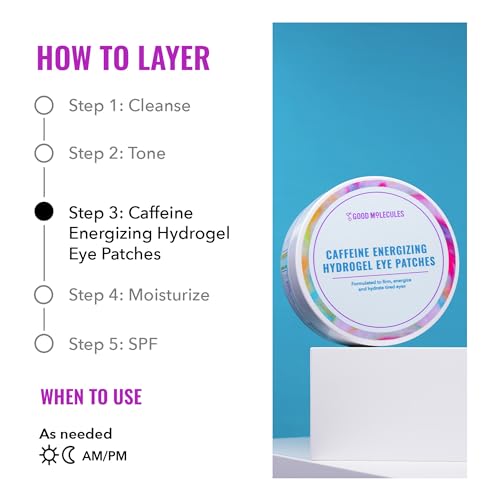 Buy now Good Molecules Caffeine Energizing Hydrogel Eye Patches - Eye Mask with Hyaluronic Acid Hydrate and Reduce Puffiness - Pack of 30, Skincare for Face at indiglob india