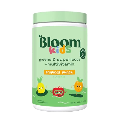 Buy now Bloom Nutrition Superfood Greens Powder for Kids, Digestive Enzymes, Probiotics, Prebiotics, Gut Health, Chlorella, Green Juice Mix w/Beet Root Powder (25 Servings (Pack of 1), Tropical Punch) at indiglob india