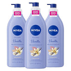 Buy now NIVEA Oil Infused Vanilla and Almond Oil Body Lotion for Women, Fast-Absorbing and Non-Greasy Vanilla Scented Lotion Moisturizes for 48 Hours, 16.9 Fl Oz Pump Bottle, Pack of 3 at indiglob india