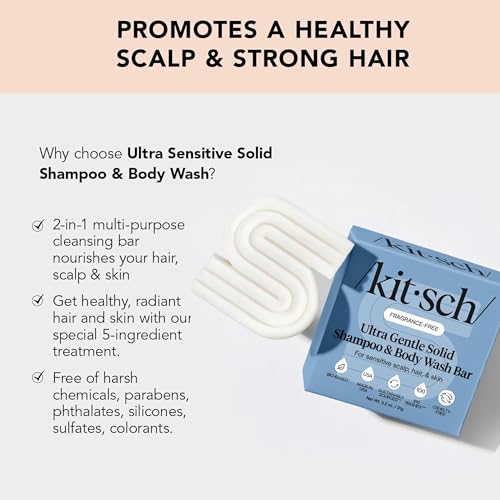 Buy now Kitsch 2-in-1 Shampoo Bar and Body Wash - Ultra Sensitive, Vegan & Natural, 5-Ingredient Formula Bar Soap for Hair & Body - Scent-Free, Paraben-Free - For Sensitive Scalp & Skin - 3.2 oz at indiglob india