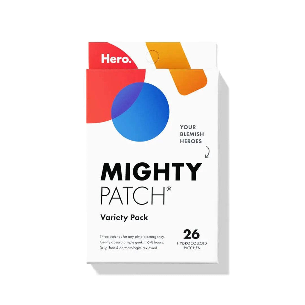 Mighty Patch Hero Cosmetics Variety Pack of Acne Pimple Patches, 26 Ct | Includes Original, Invisible+, XL Surface Patches; Hydrocolloid Patches; For Covering Zits and Blemishes; Korean Skin Care