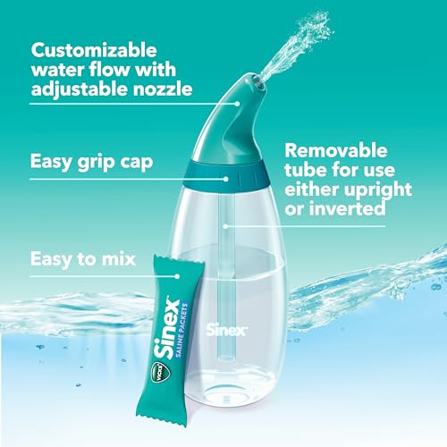 Buy now Vicks Sinex Saline Nasal Rinse Starter Kit, Drug Free Saline, Flush Out Mucus and Allergens, Fast & Effective Relief for Everyday Congestion from Sinus & Allergy, 1 Bottle + 30 Refill Packets at indiglob india