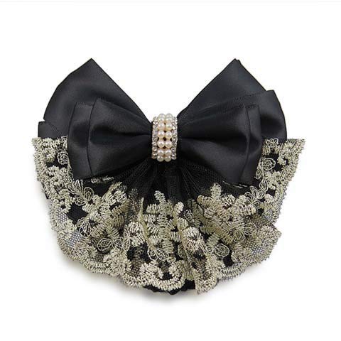 Buy now Lady Bow Hair Bun Net Snood Crochet Net Bun Hair Cover Hair Accessories Bowknot Decor Barrette Hair Clip Lace Flower Hair Accessories (Black) at indiglob india
