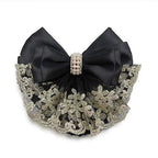Buy now Lady Bow Hair Bun Net Snood Crochet Net Bun Hair Cover Hair Accessories Bowknot Decor Barrette Hair Clip Lace Flower Hair Accessories (Black) Black at indiglob india