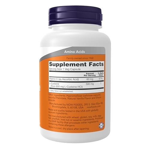 Buy now Now Supplements L-Cysteine 500 mg, 90 Veg Capsules - Healthy Skin, Hair, and Nails* with Vitamin C at indiglob india