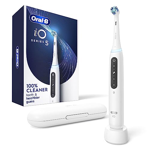 Buy now Oral-B iO Series 5 Rechargeable Electric Toothbrush with Visible Pressure Sensor to Protect Gums, 2 Minute Timer, 5 Cleaning Settings, 1 Replacement Toothbrush Heads, and Travel Case, White at indiglob india
