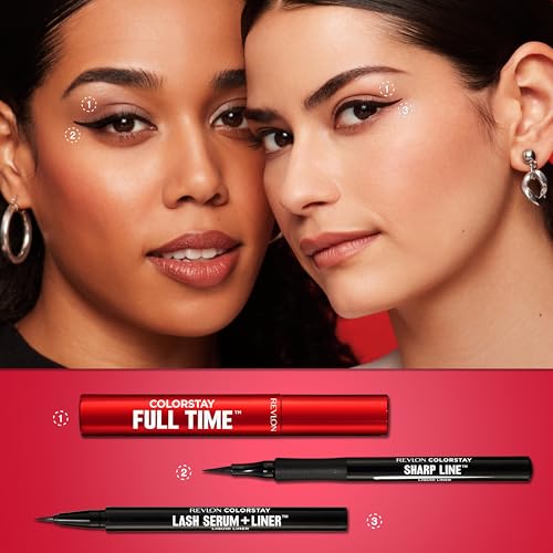 Buy now REVLON ColorStay Lash Serum + Liner, Waterproof Eyeliner, Healthier Looking Eyelashes, Smudge-Resistant Flexible Brush Tip, 001 Blackest Black at indiglob india