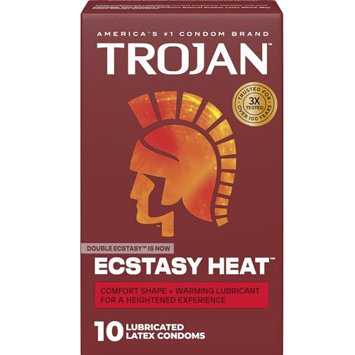 Buy now Trojan Ecstasy Heat Latex Lubricated Ribbed Condoms for Men with Warming Lubricant for a Heightened Experience, Helps Reduce Risk of Pregnancy and Sexually Transmitted Infections (STIs), 10 Count at indiglob india