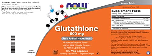 Buy now Now Glutathione 500 mg, 100 Vegan Capsules - Reduced Form GSH Supplement - Enhanced with Milk Thistle Extract and Alpha Lipoic Acid at indiglob india