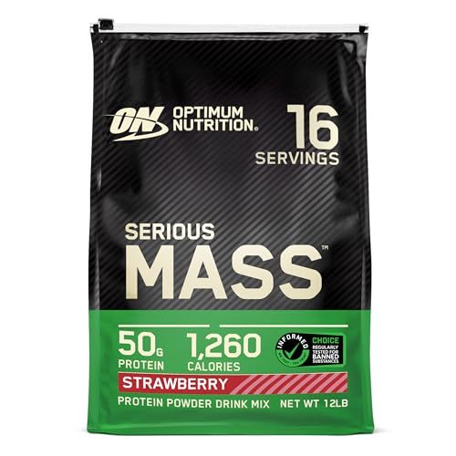 Buy now Optimum Nutrition Serious Mass, Weight Gainer Protein Powder, Mass Gainer, Vitamin C and Zinc for Immune Support, Creatine, Strawberry, 12 Pound (Packaging May Vary) at indiglob india